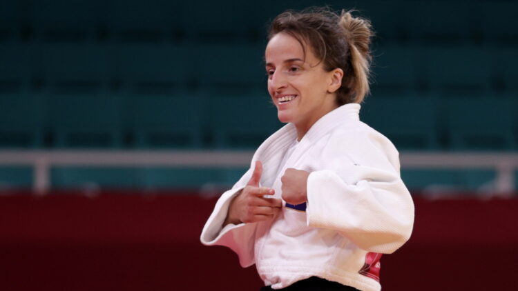 Tokyo 2020 Olympics - Judo -  Women's 48kg - Semifinal - Nippon Budokan - Tokyo, Japan - July 24, 2021. Distria Krasniqi of Kosovo reacts after winning REUTERS/Hannah Mckay